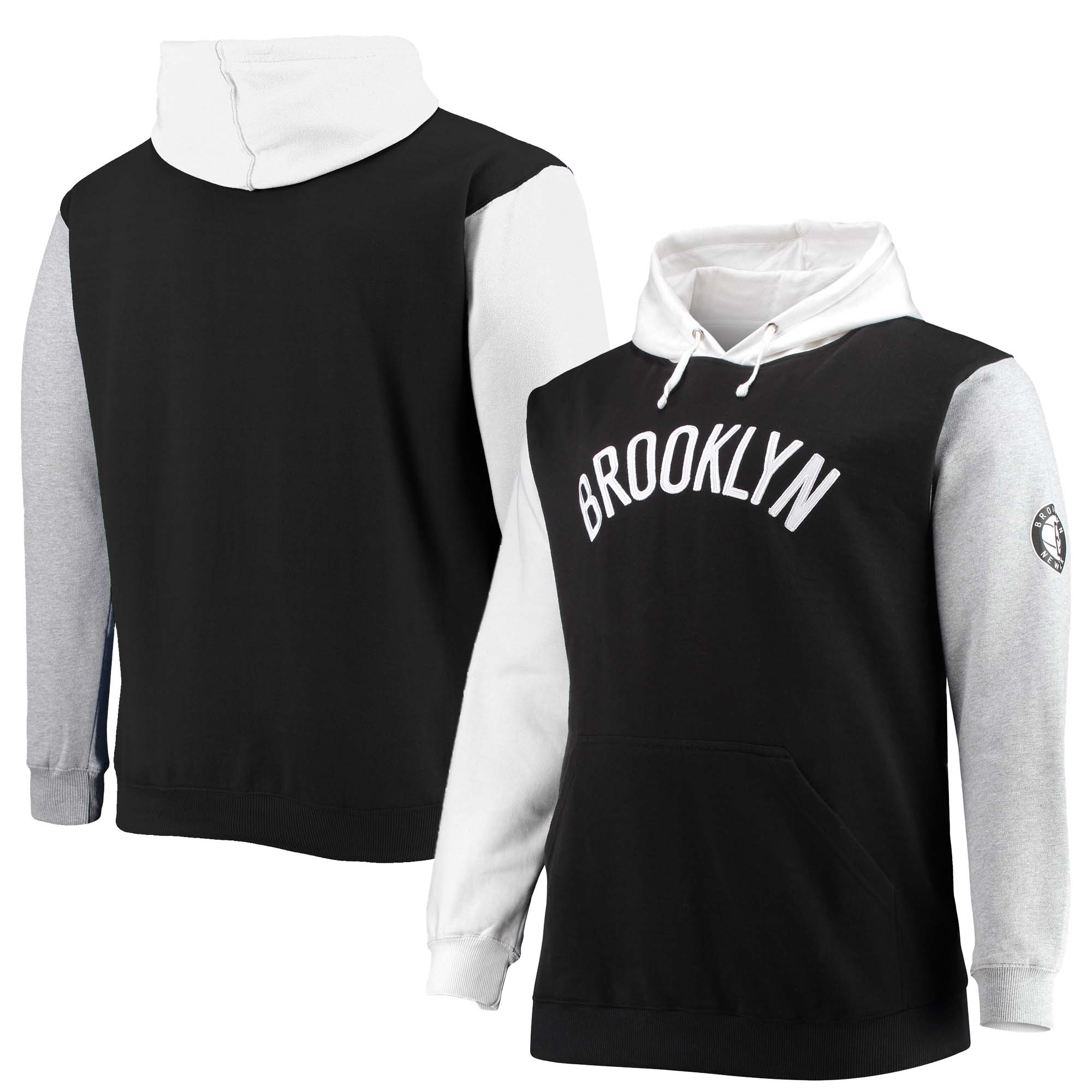 Men's Fanatics Black/White Brooklyn Nets Big \u0026 Tall Double Contrast Pullover Hoodie